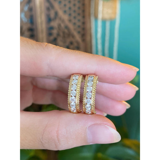 Vintage Solid 14k Yellow Gold Cubic Zirconia Drop Earrings