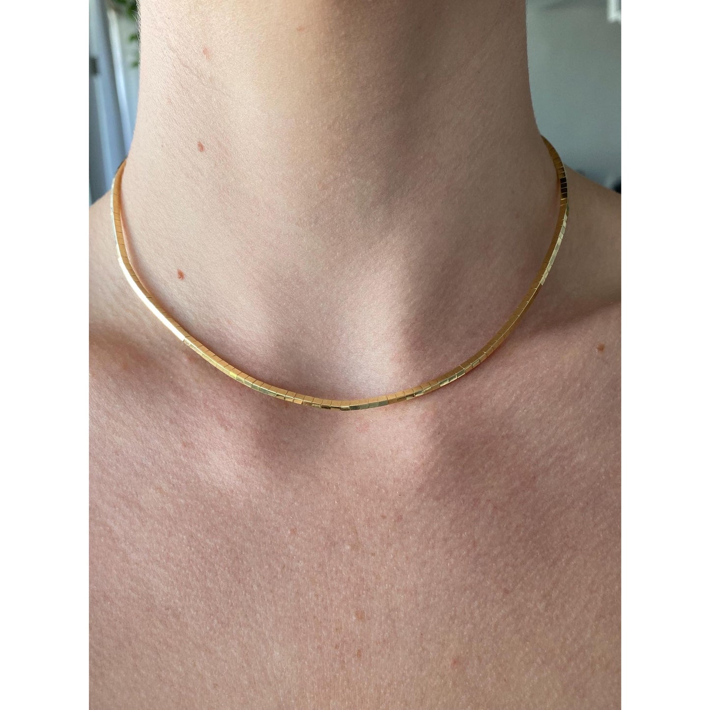 Solid 14k Yellow Gold Omega Chain Necklace - 15.5 inches