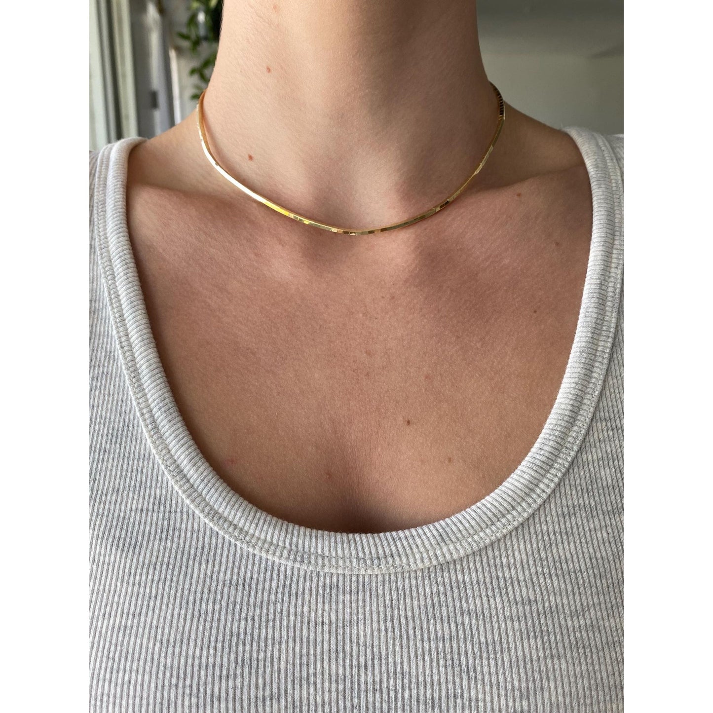 Solid 14k Yellow Gold Omega Chain Necklace - 15.5 inches