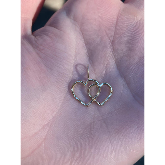 Solid 14k Yellow Gold Diamond Cut Double Open Heart Charm