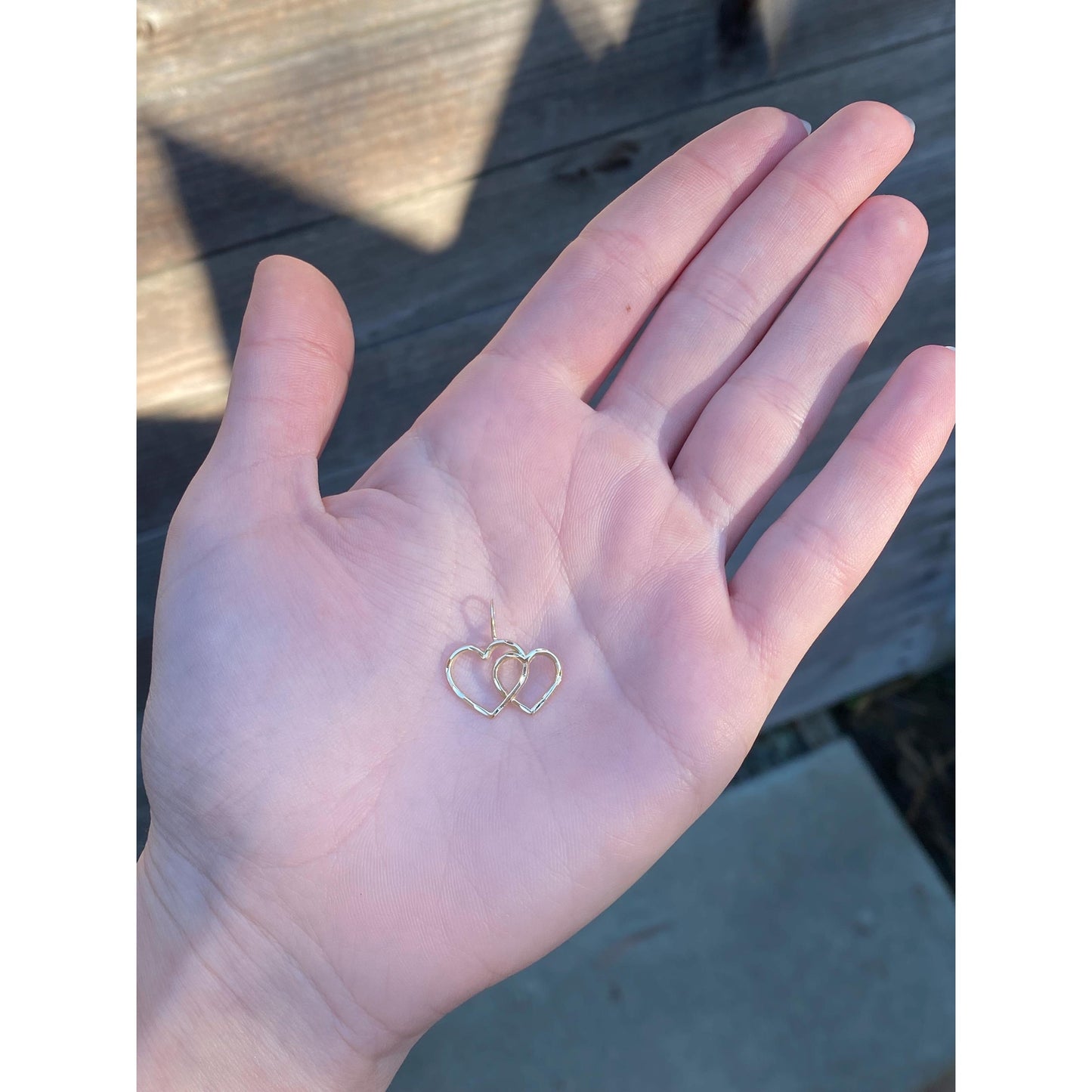 Solid 14k Yellow Gold Diamond Cut Double Open Heart Charm