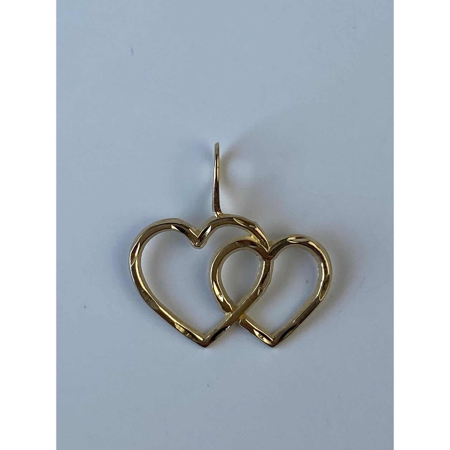 Solid 14k Yellow Gold Diamond Cut Double Open Heart Charm