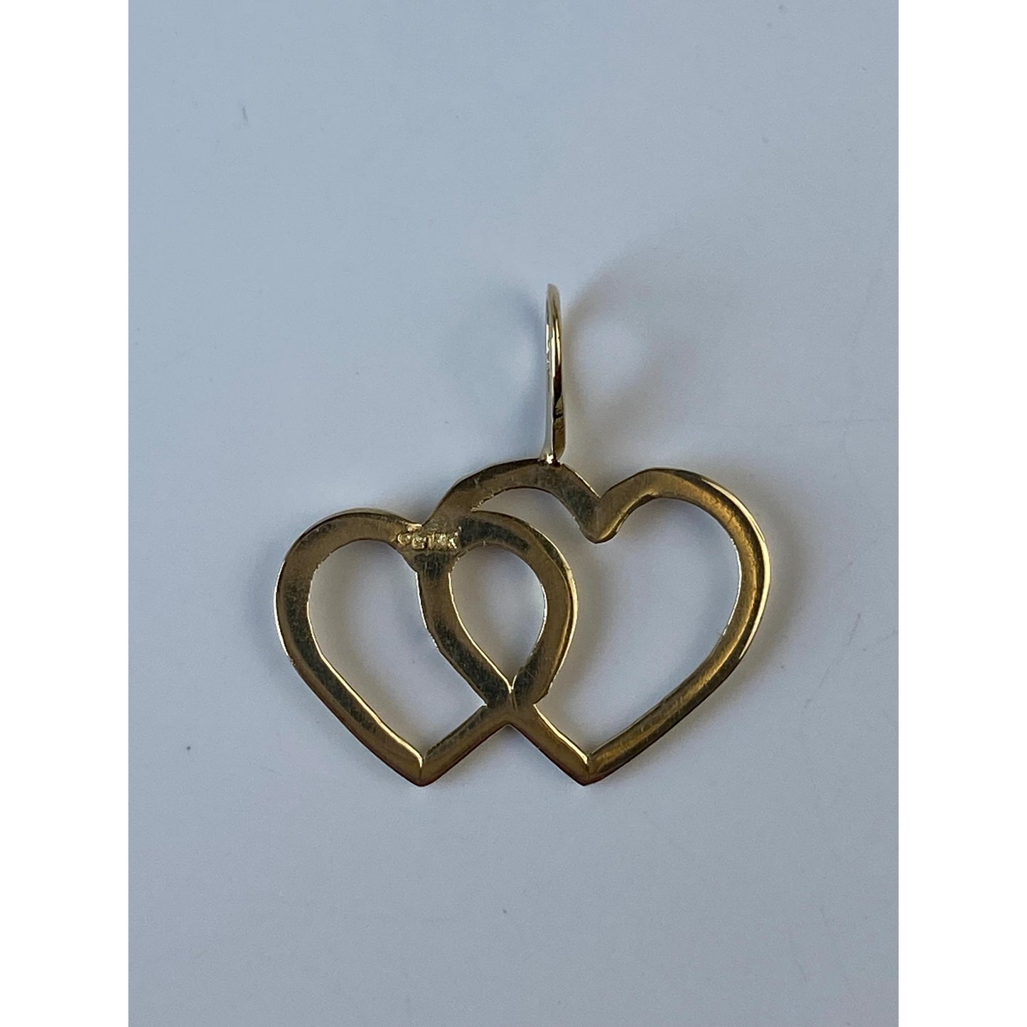 Solid 14k Yellow Gold Diamond Cut Double Open Heart Charm