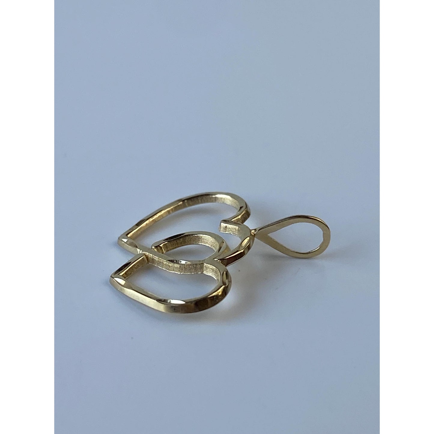 Solid 14k Yellow Gold Diamond Cut Double Open Heart Charm