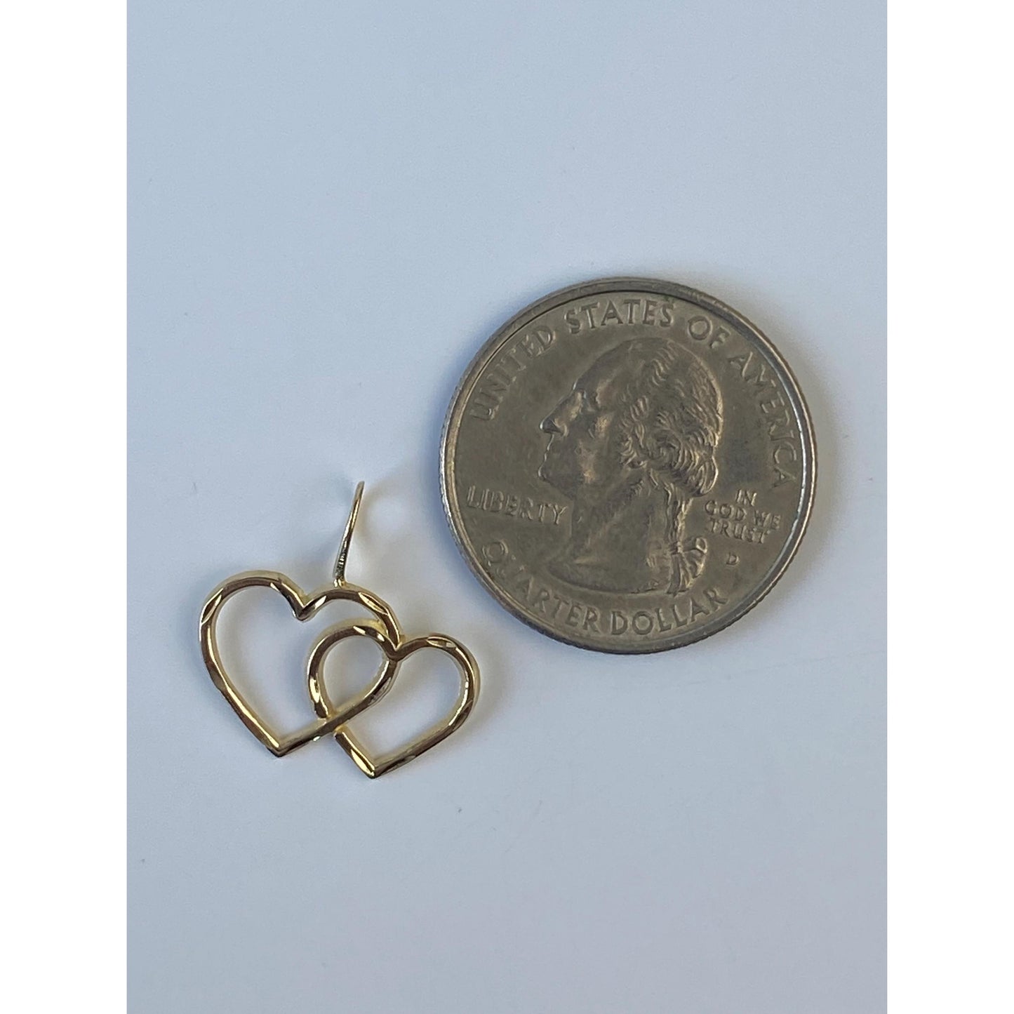 Solid 14k Yellow Gold Diamond Cut Double Open Heart Charm