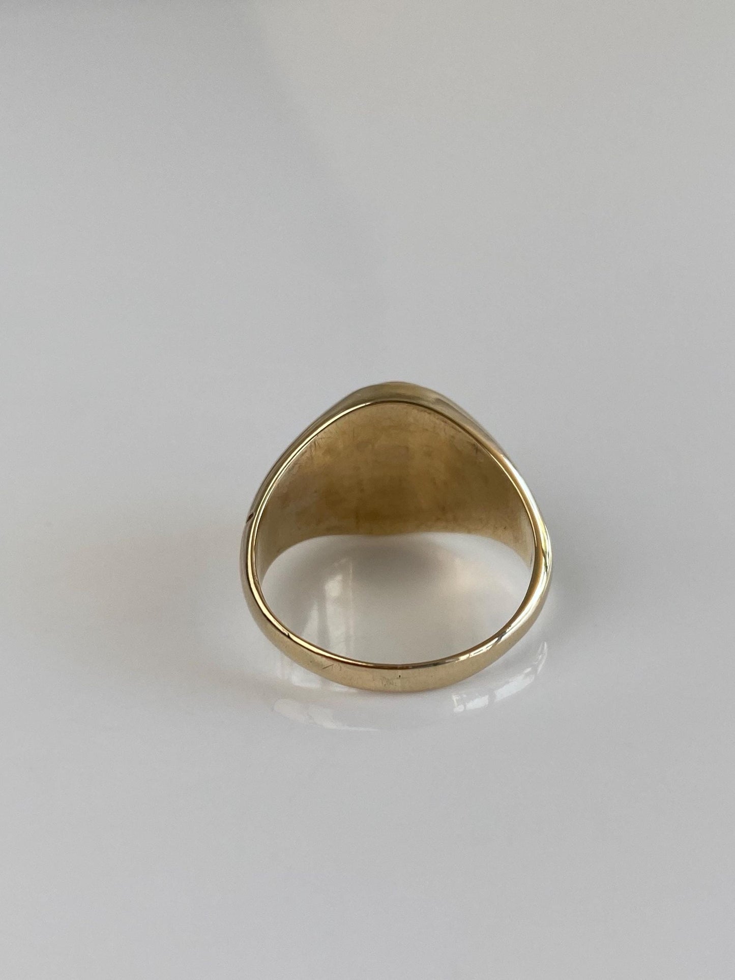 Vintage Solid 10k White & Yellow Gold Diamond Black Tourmaline Signet Ring - Size 9.75