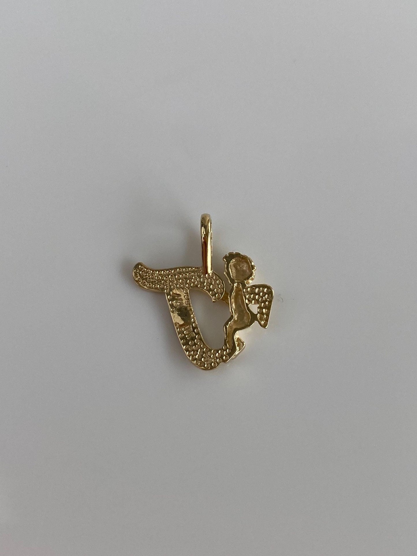 Vintage Solid 10k Yellow Gold Diamond Cut Angel Initial 'T' Charm