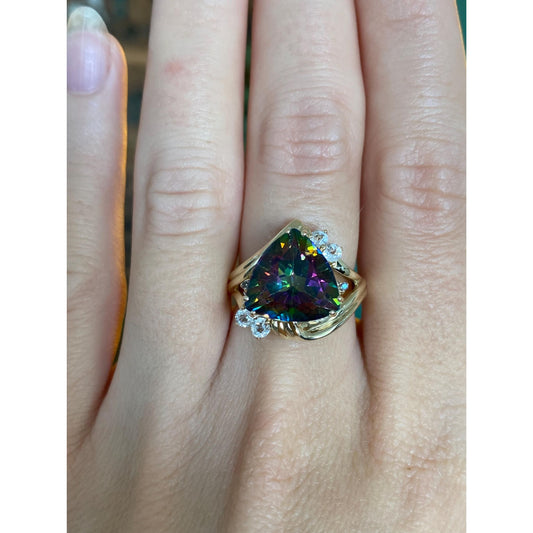 Solid 10k Yellow Gold Mystic Topaz Clear Spinel Ring - Size 6