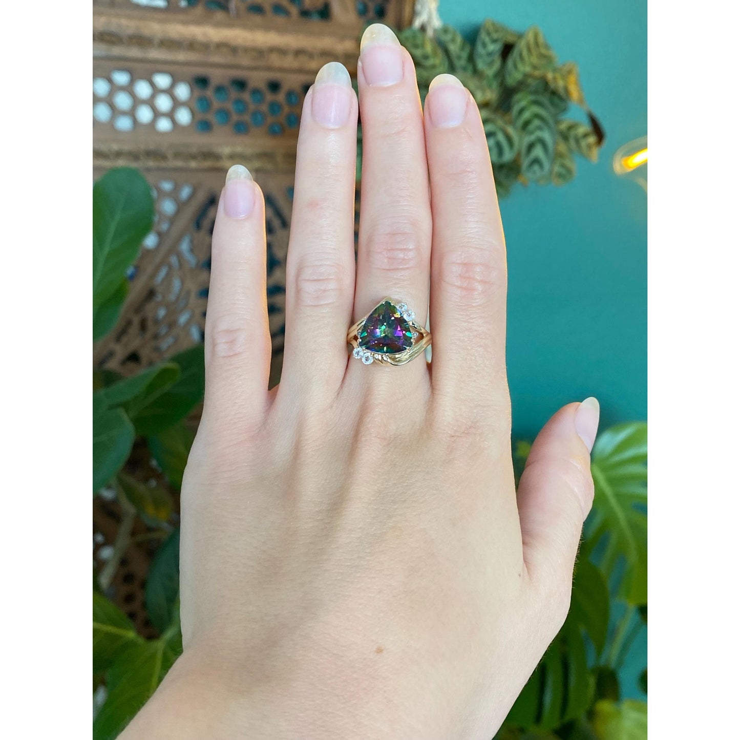 Solid 10k Yellow Gold Mystic Topaz Clear Spinel Ring - Size 6