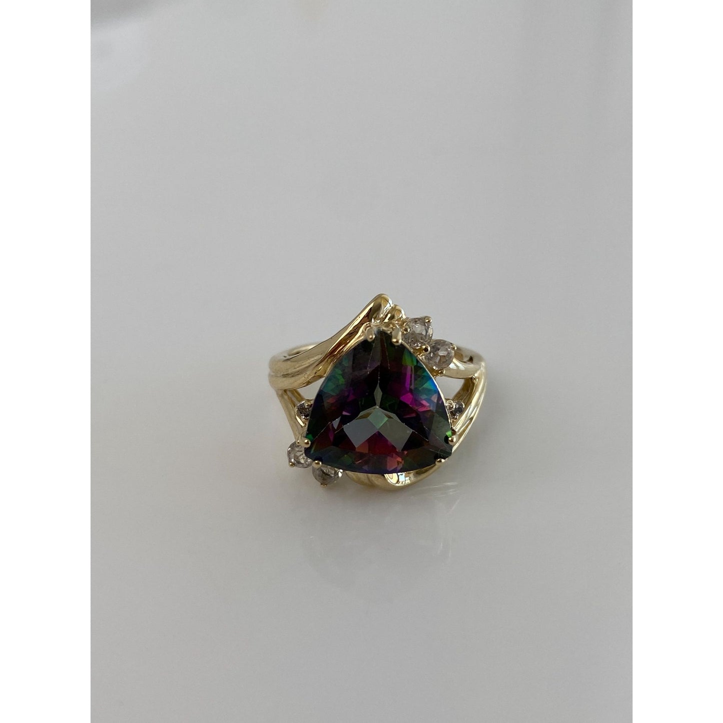 Solid 10k Yellow Gold Mystic Topaz Clear Spinel Ring - Size 6
