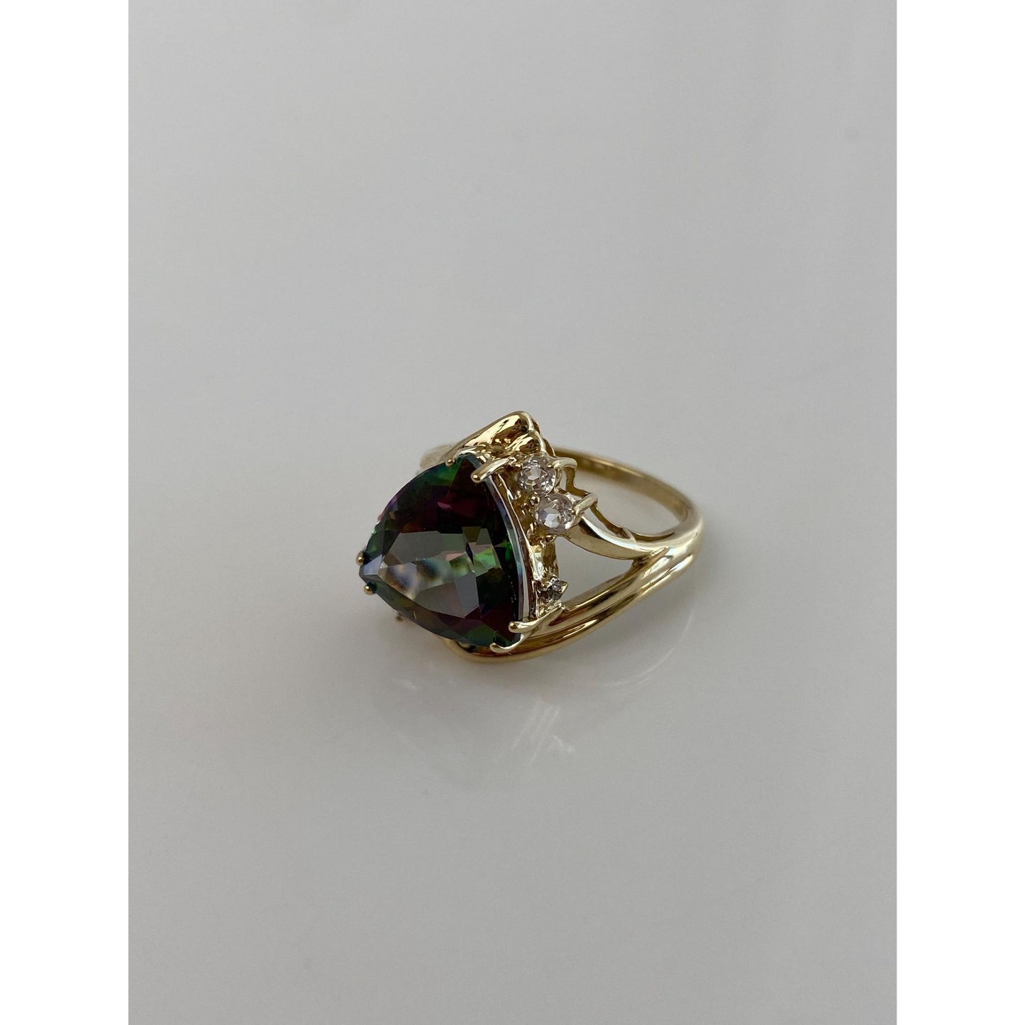 Solid 10k Yellow Gold Mystic Topaz Clear Spinel Ring - Size 6