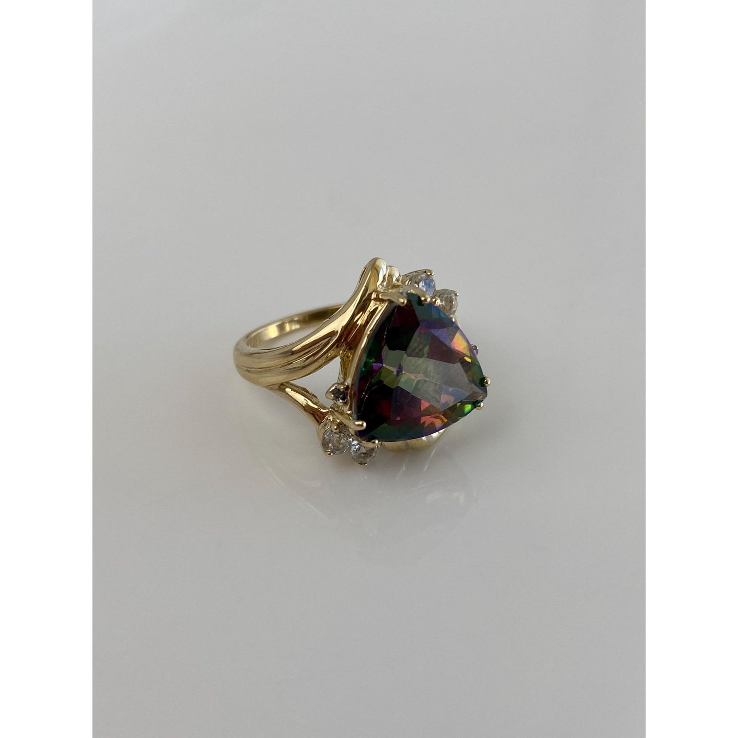 Solid 10k Yellow Gold Mystic Topaz Clear Spinel Ring - Size 6