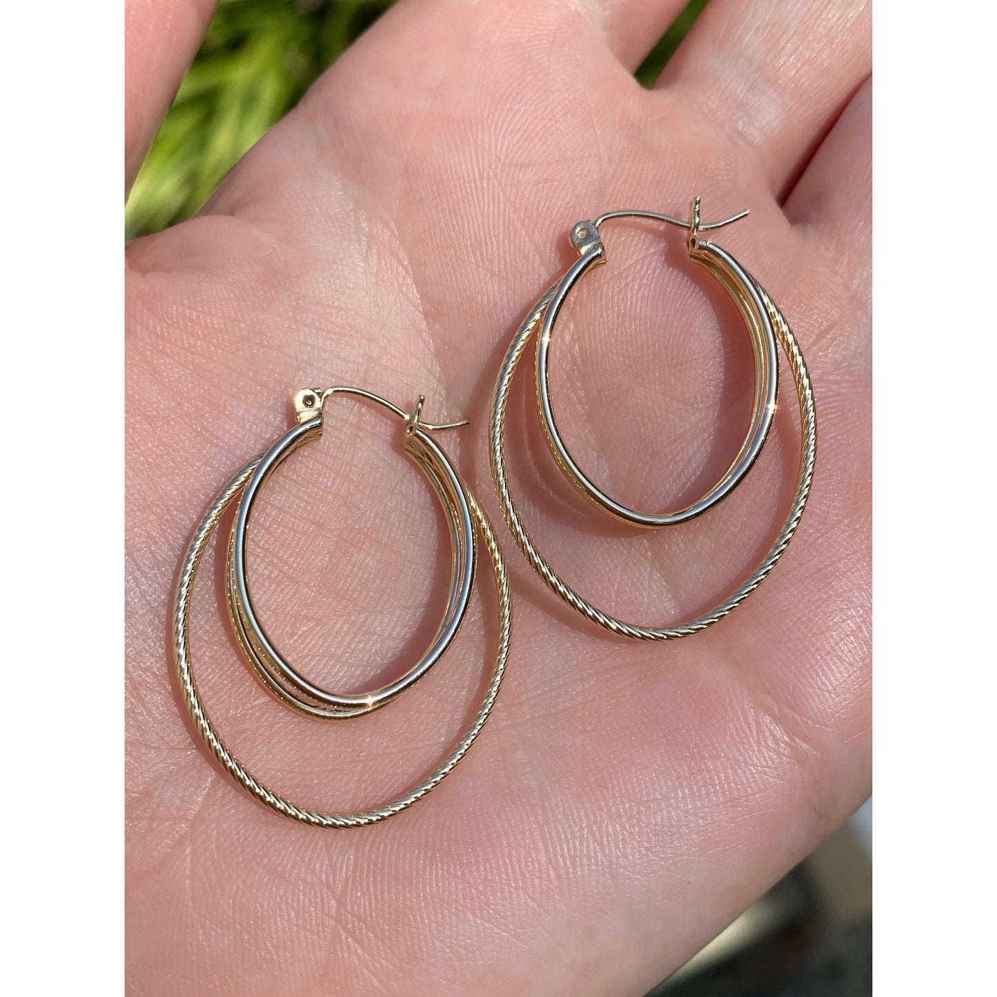 Vintage 14k Yellow Gold Layered Twisted Hoop Earrings