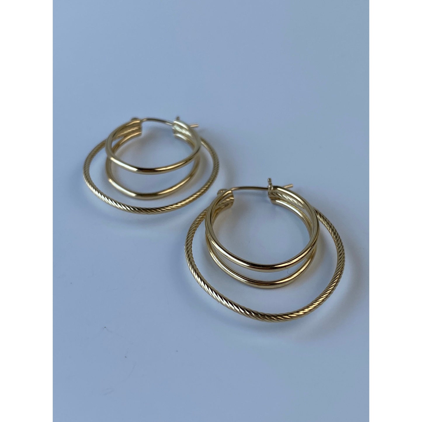 Vintage 14k Yellow Gold Layered Twisted Hoop Earrings