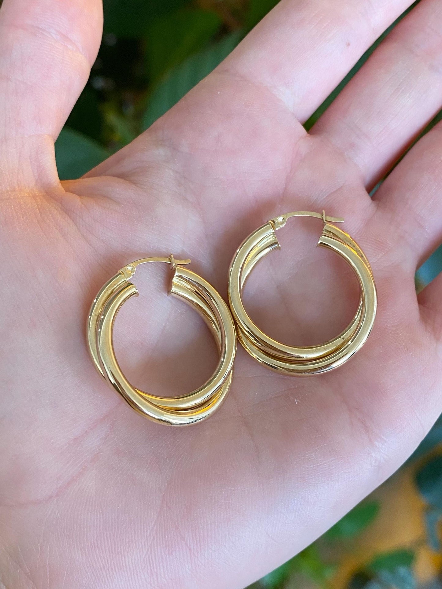 Vintage 14k Yellow Gold Layered Hoop Earrings