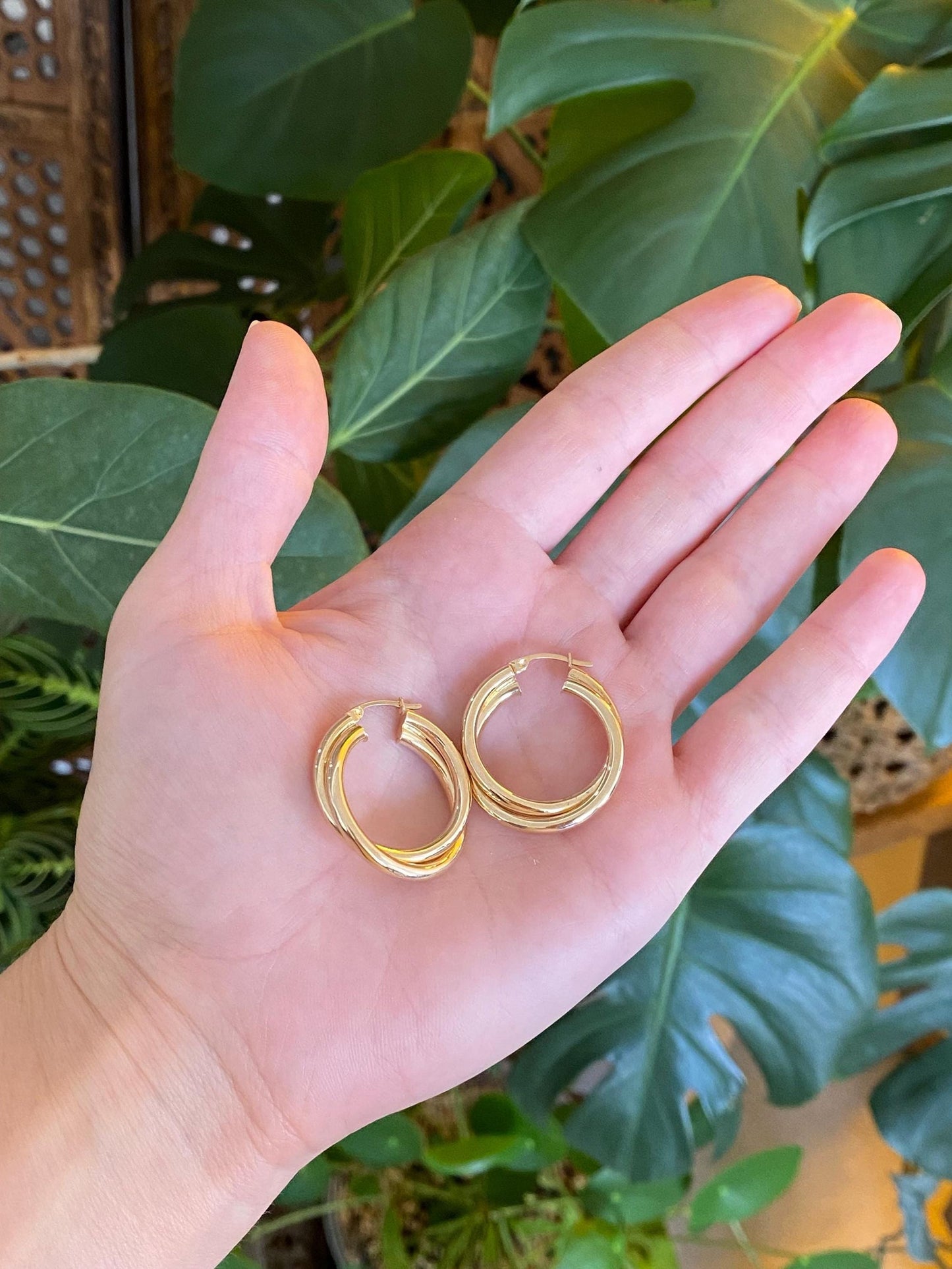 Vintage 14k Yellow Gold Layered Hoop Earrings