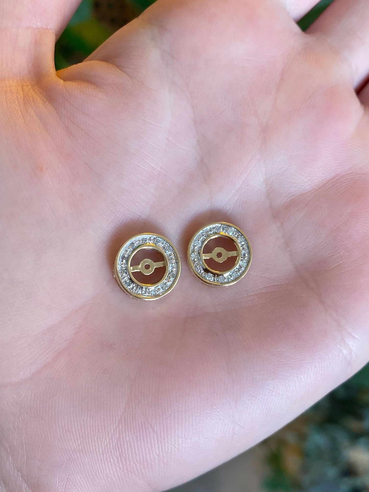 Vintage Solid 14k White & Yellow Gold Diamond Halo Earring Jackets