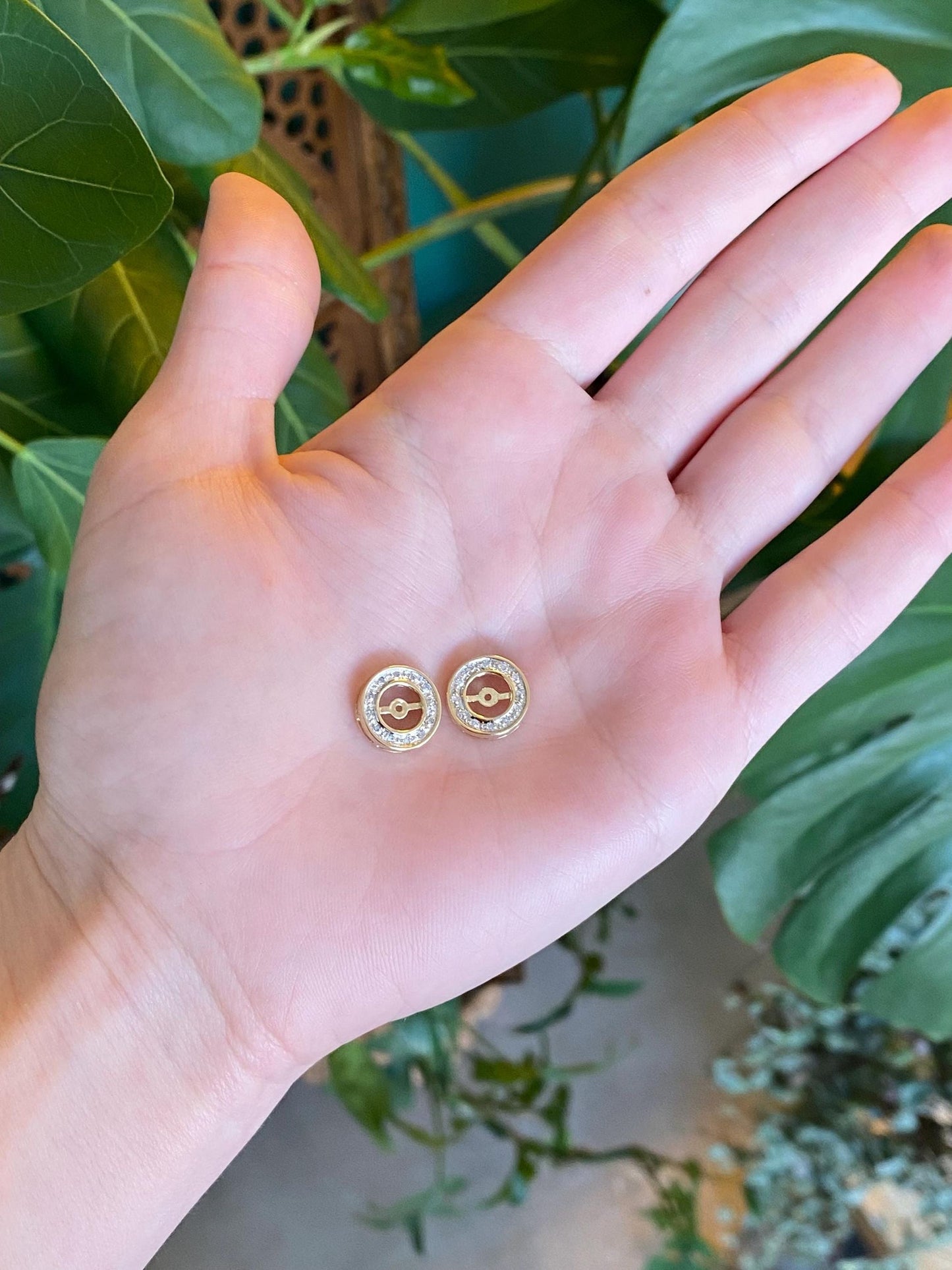 Vintage Solid 14k White & Yellow Gold Diamond Halo Earring Jackets