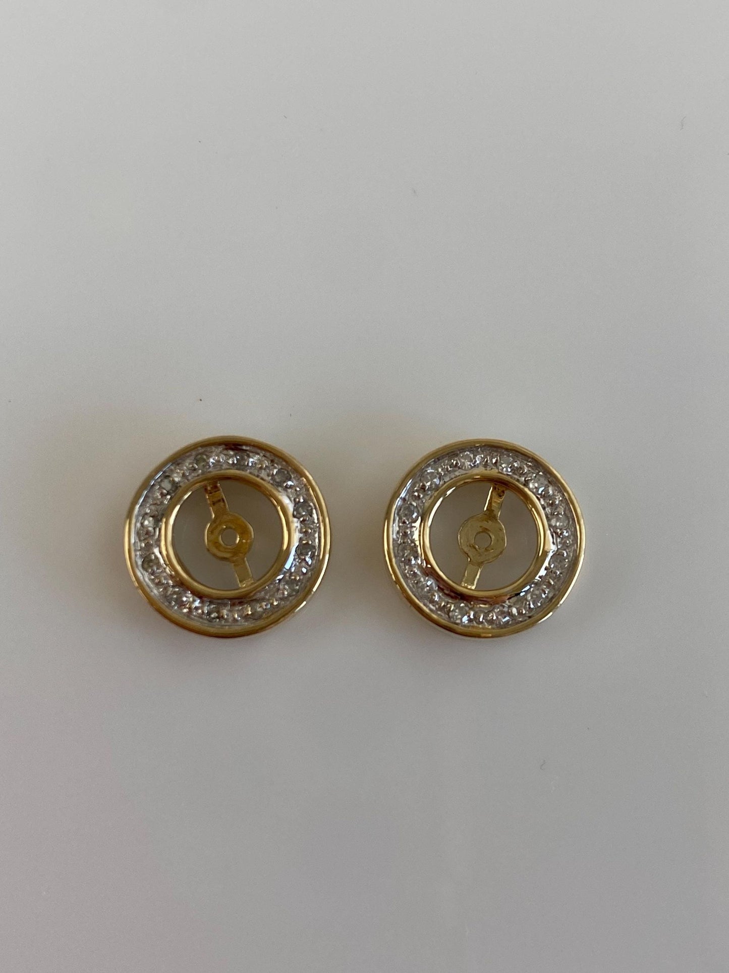 Vintage Solid 14k White & Yellow Gold Diamond Halo Earring Jackets