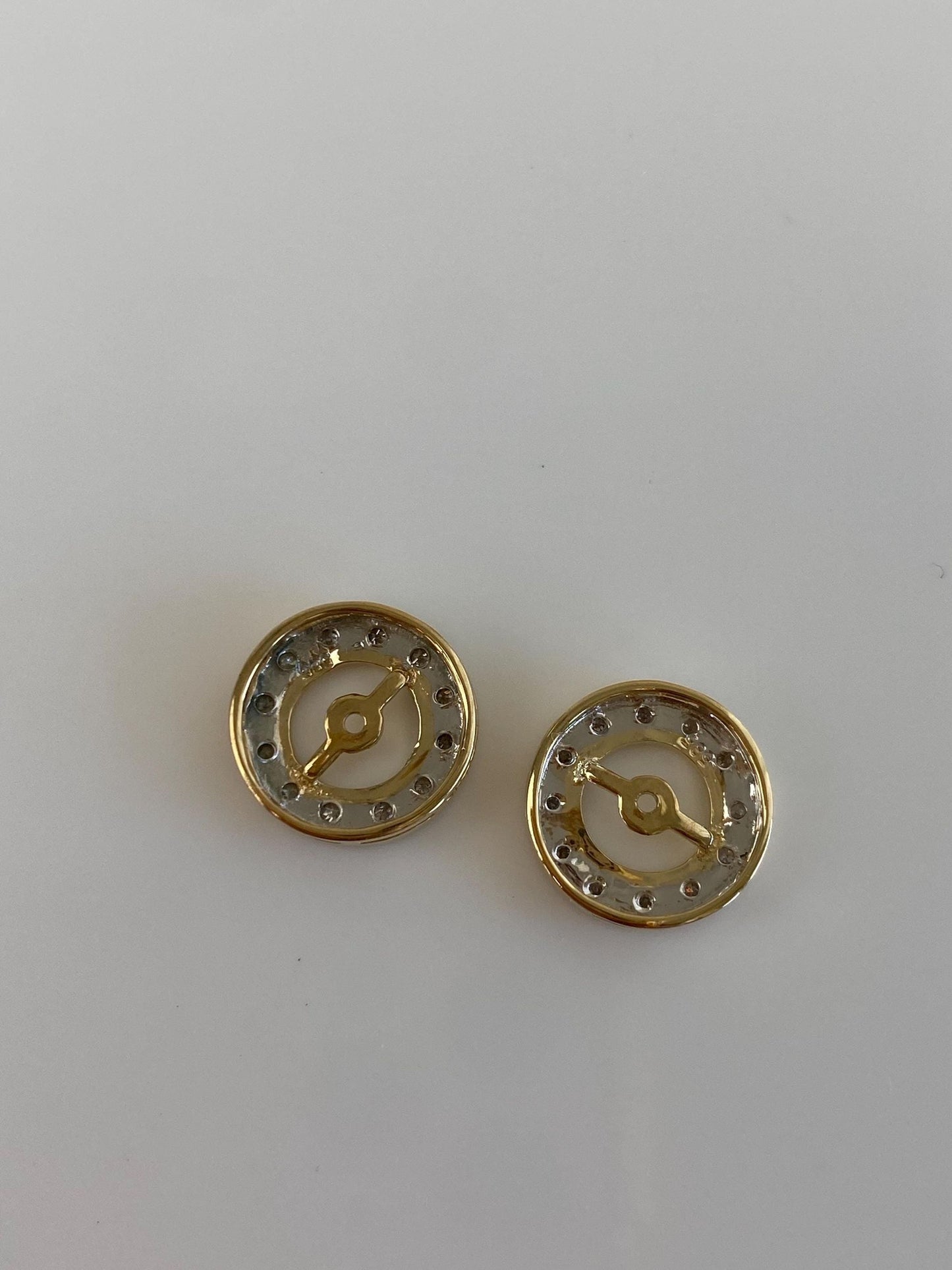 Vintage Solid 14k White & Yellow Gold Diamond Halo Earring Jackets