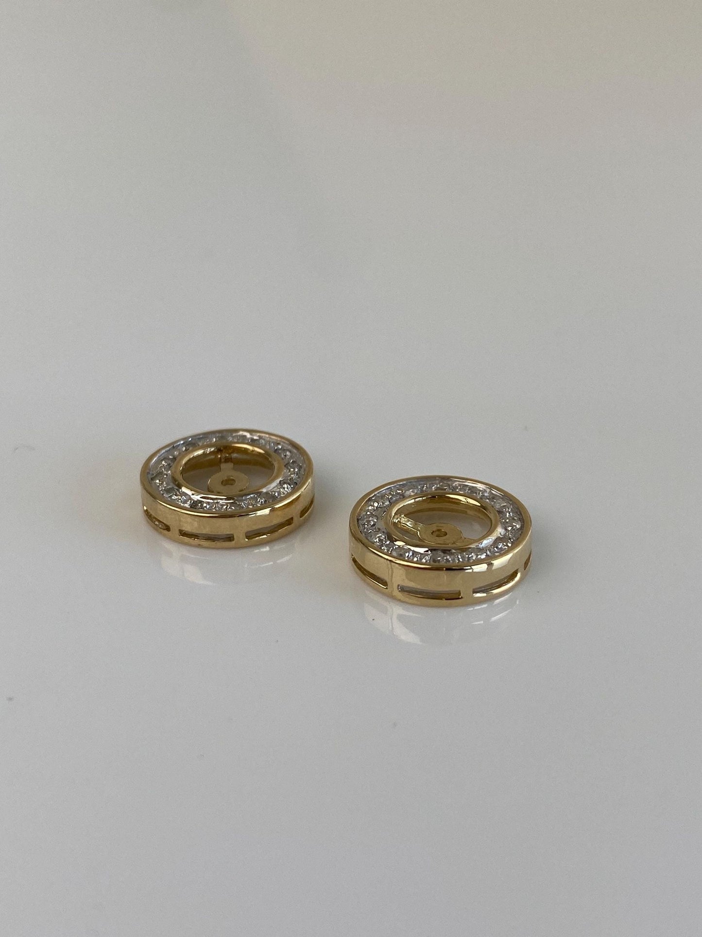 Vintage Solid 14k White & Yellow Gold Diamond Halo Earring Jackets