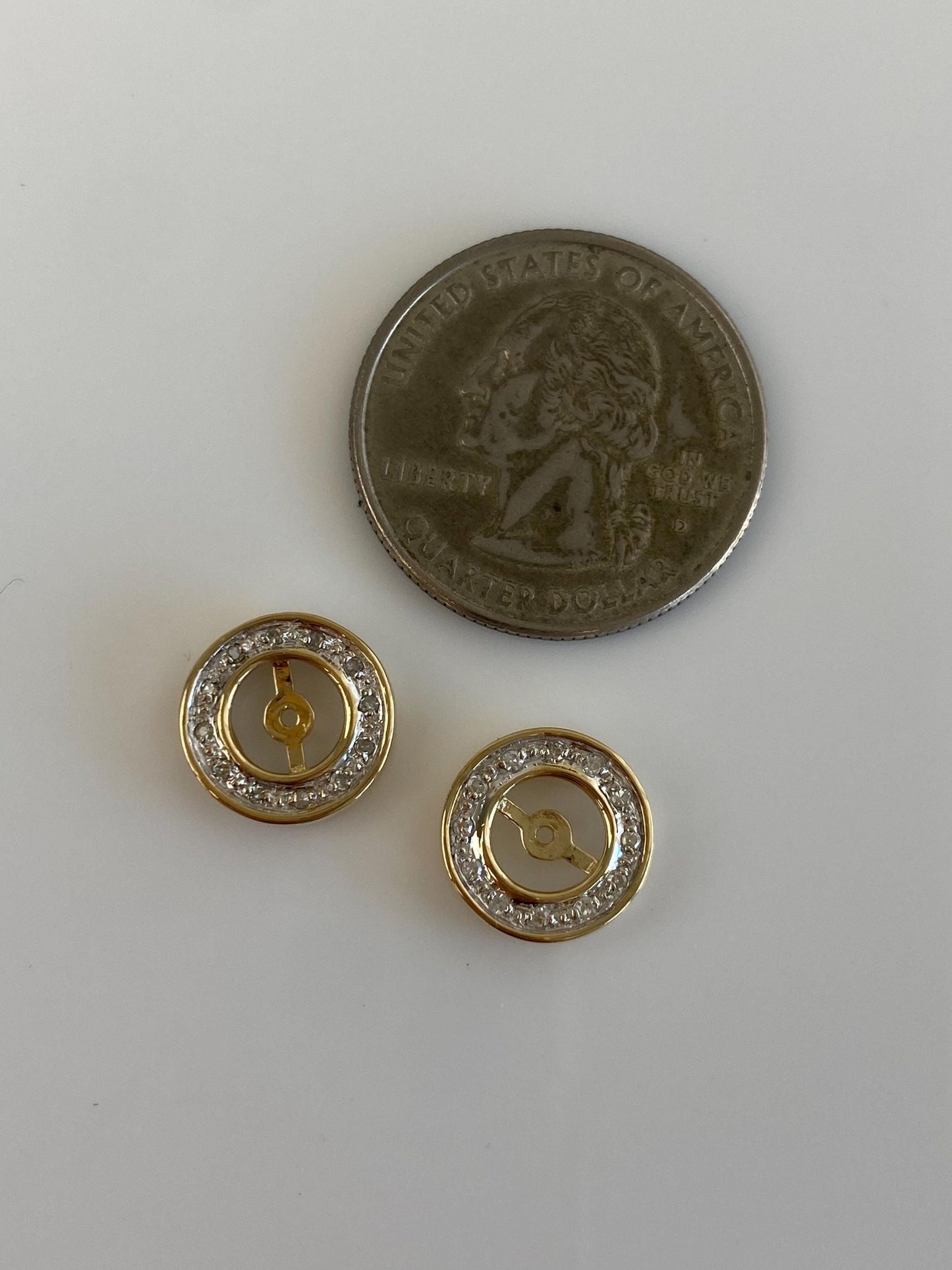 Vintage Solid 14k White & Yellow Gold Diamond Halo Earring Jackets