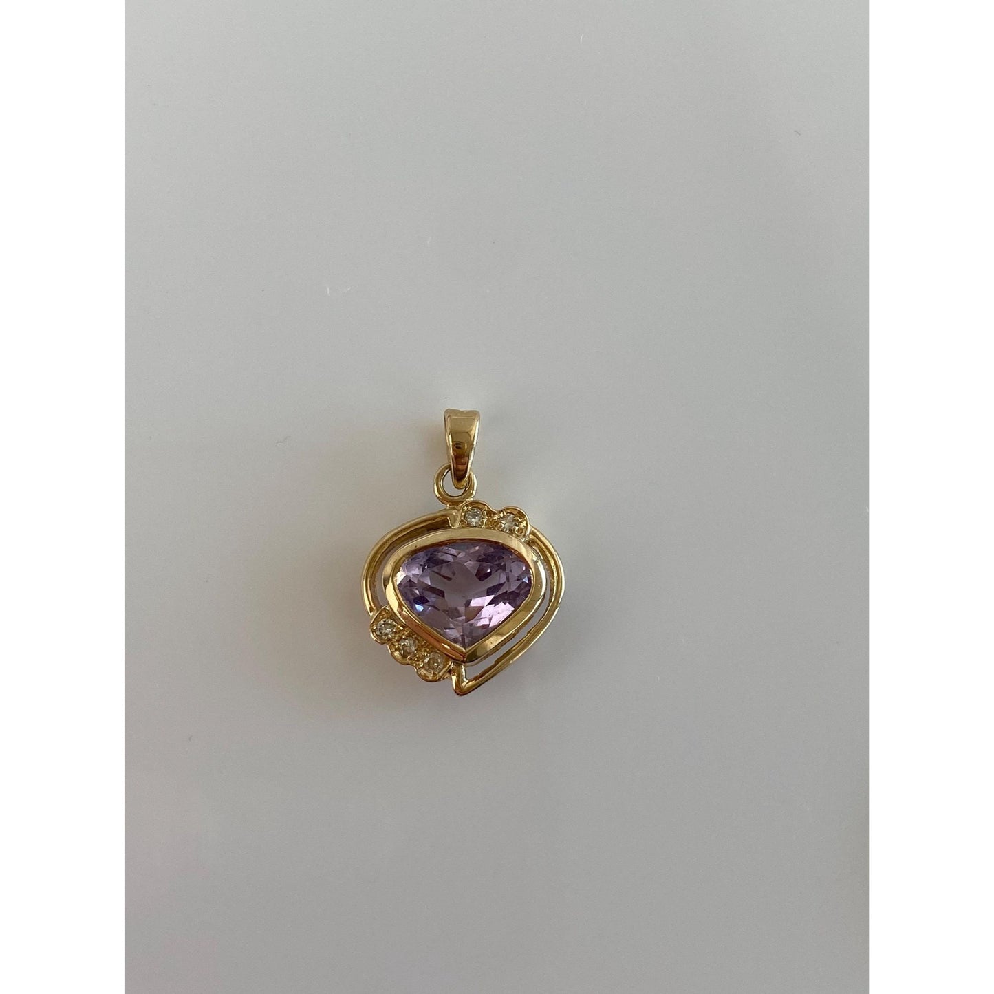 Vintage Solid 14k Yellow Gold Diamond Amethyst Charm