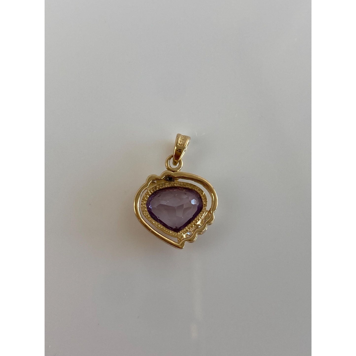 Vintage Solid 14k Yellow Gold Diamond Amethyst Charm