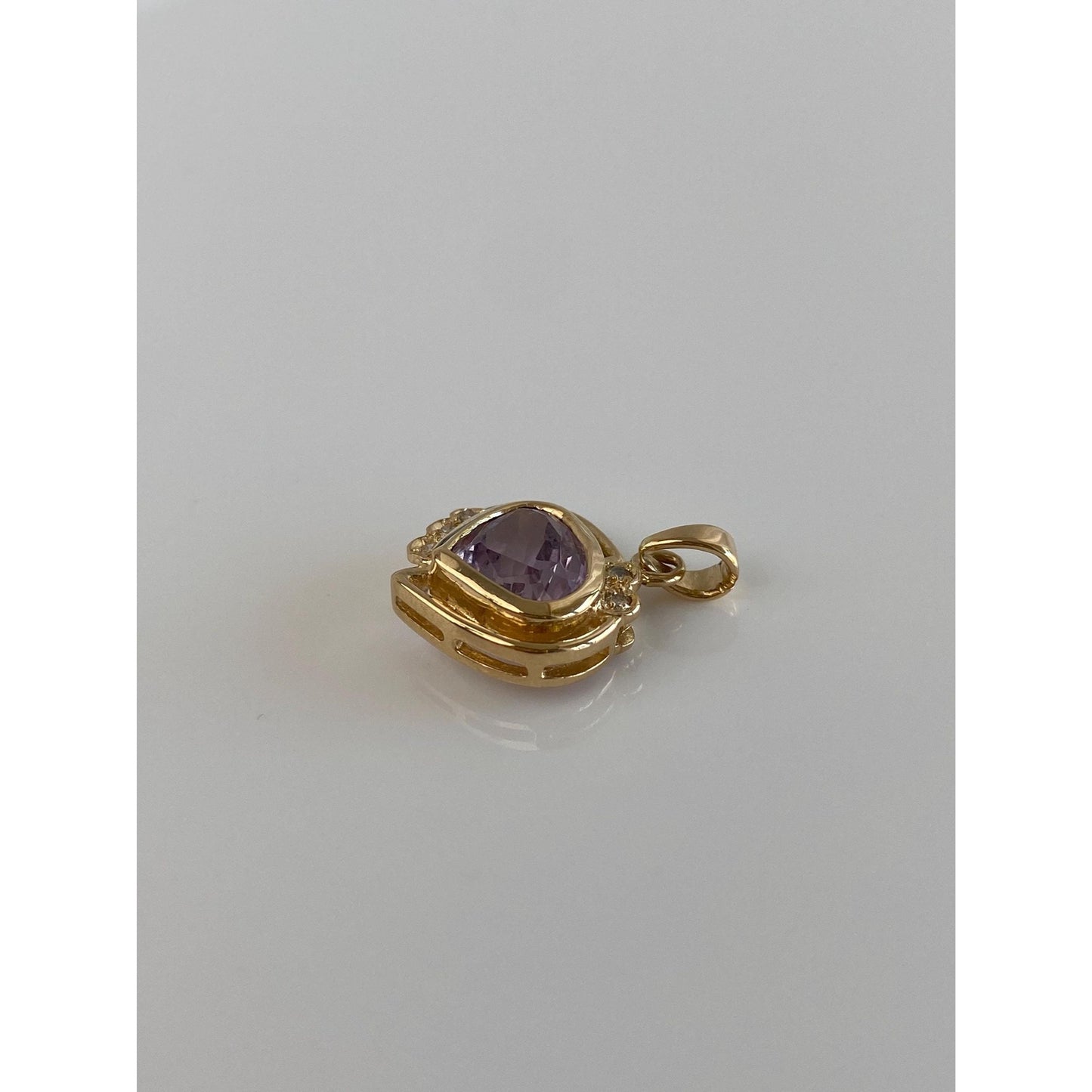 Vintage Solid 14k Yellow Gold Diamond Amethyst Charm
