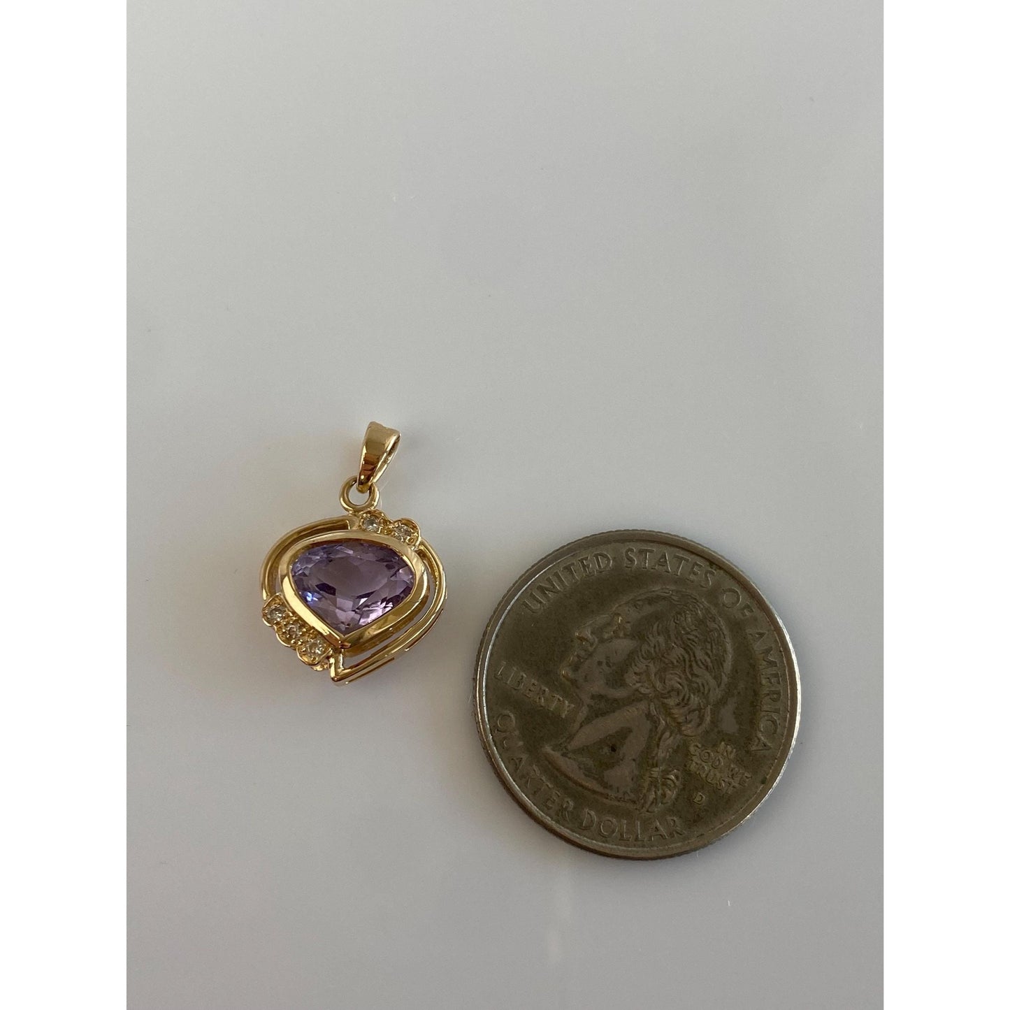 Vintage Solid 14k Yellow Gold Diamond Amethyst Charm