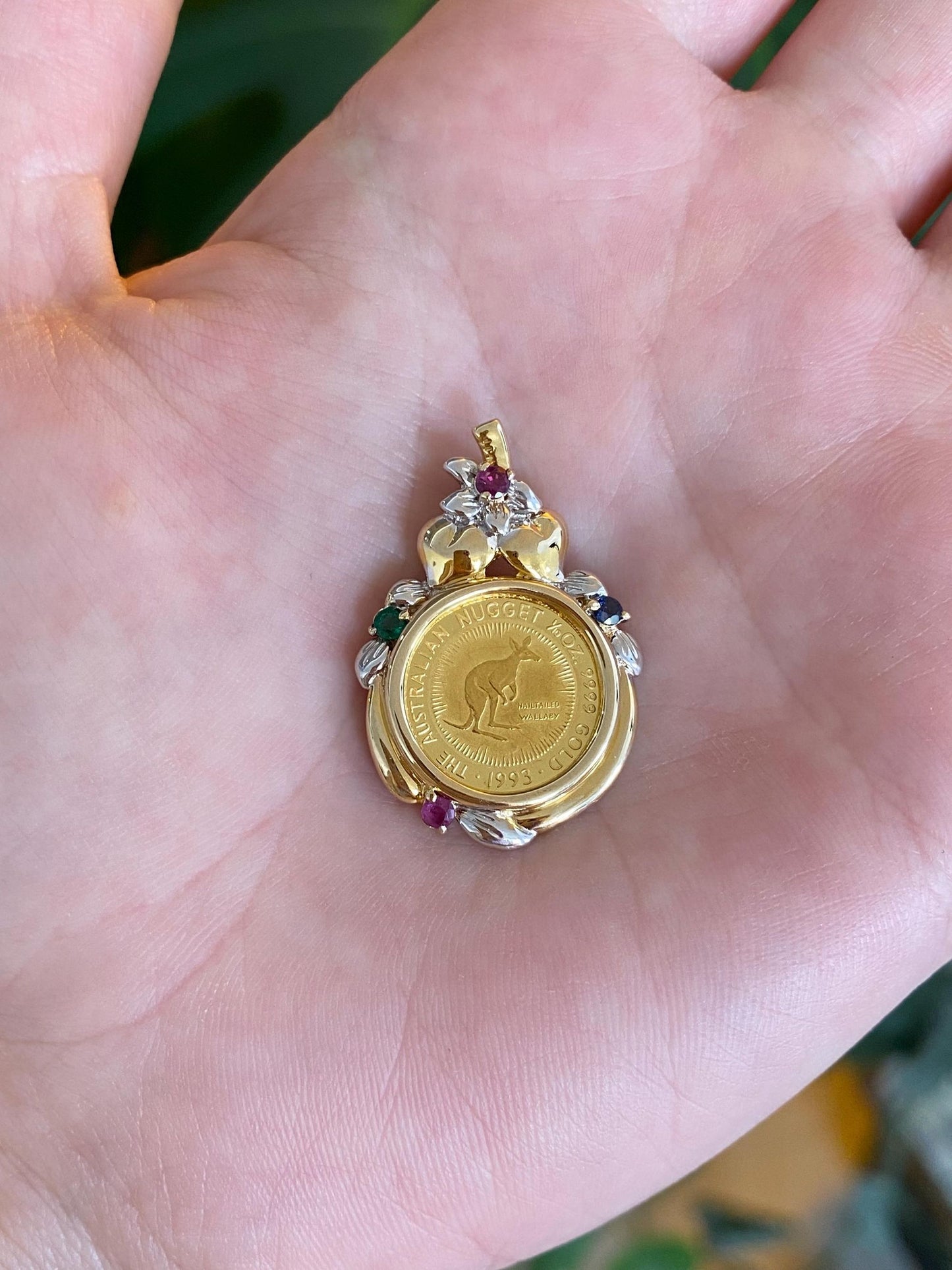 Solid 1/10 Oz. Australian Nugget Kangaroo Gold Coin in 14k Yellow Gold Frame