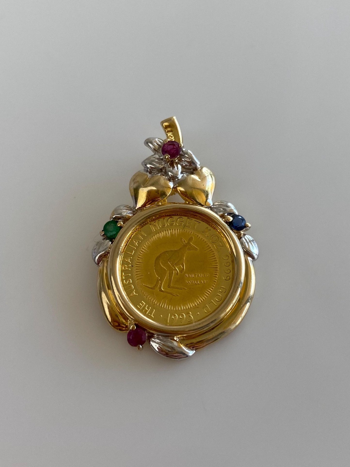 Solid 1/10 Oz. Australian Nugget Kangaroo Gold Coin in 14k Yellow Gold Frame