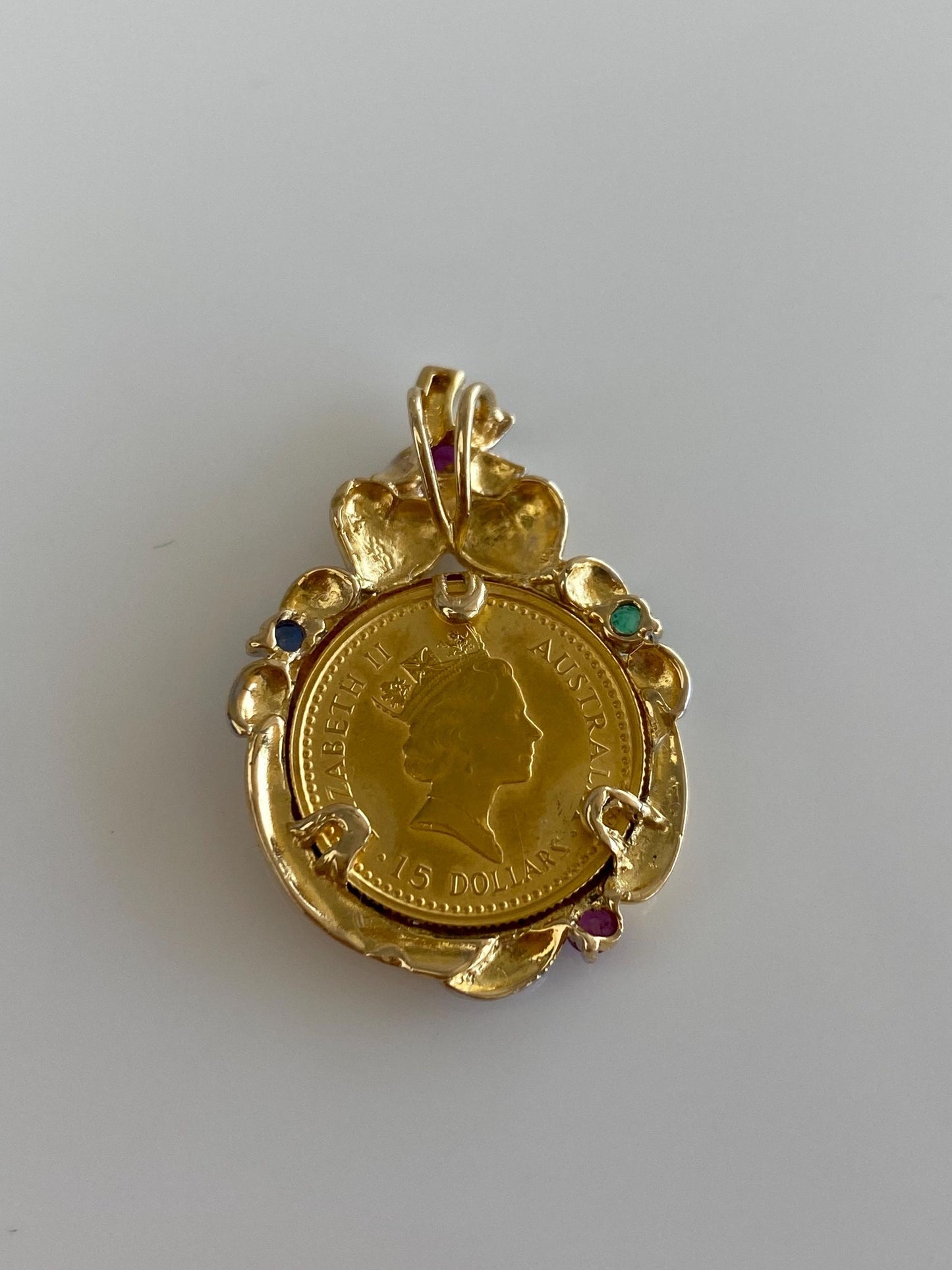 Solid 1/10 Oz. Australian Nugget Kangaroo Gold Coin in 14k Yellow Gold Frame