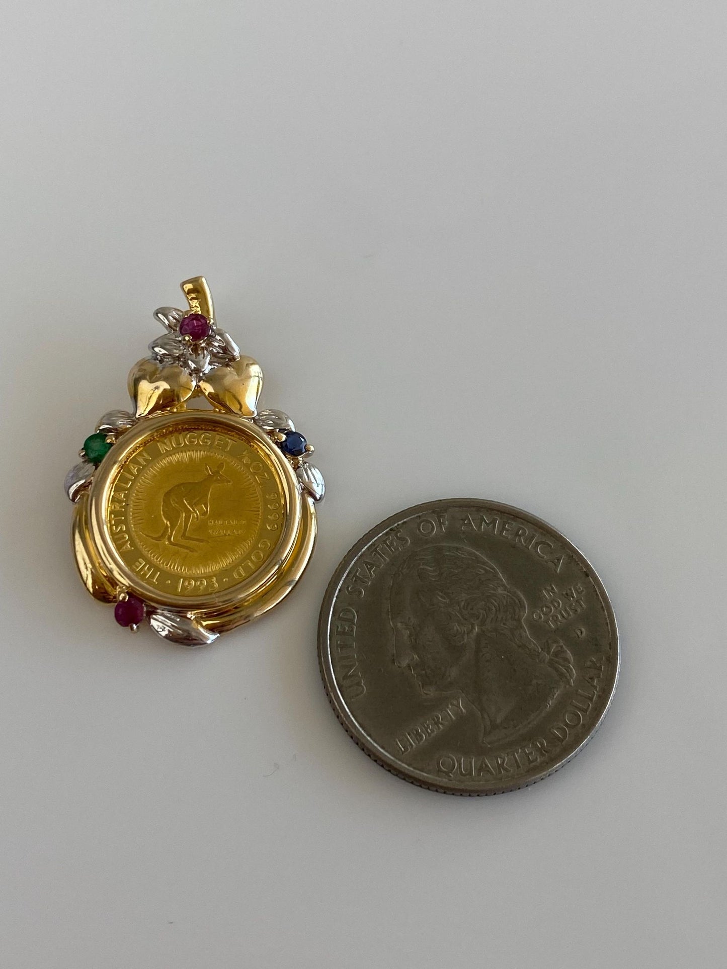 Solid 1/10 Oz. Australian Nugget Kangaroo Gold Coin in 14k Yellow Gold Frame