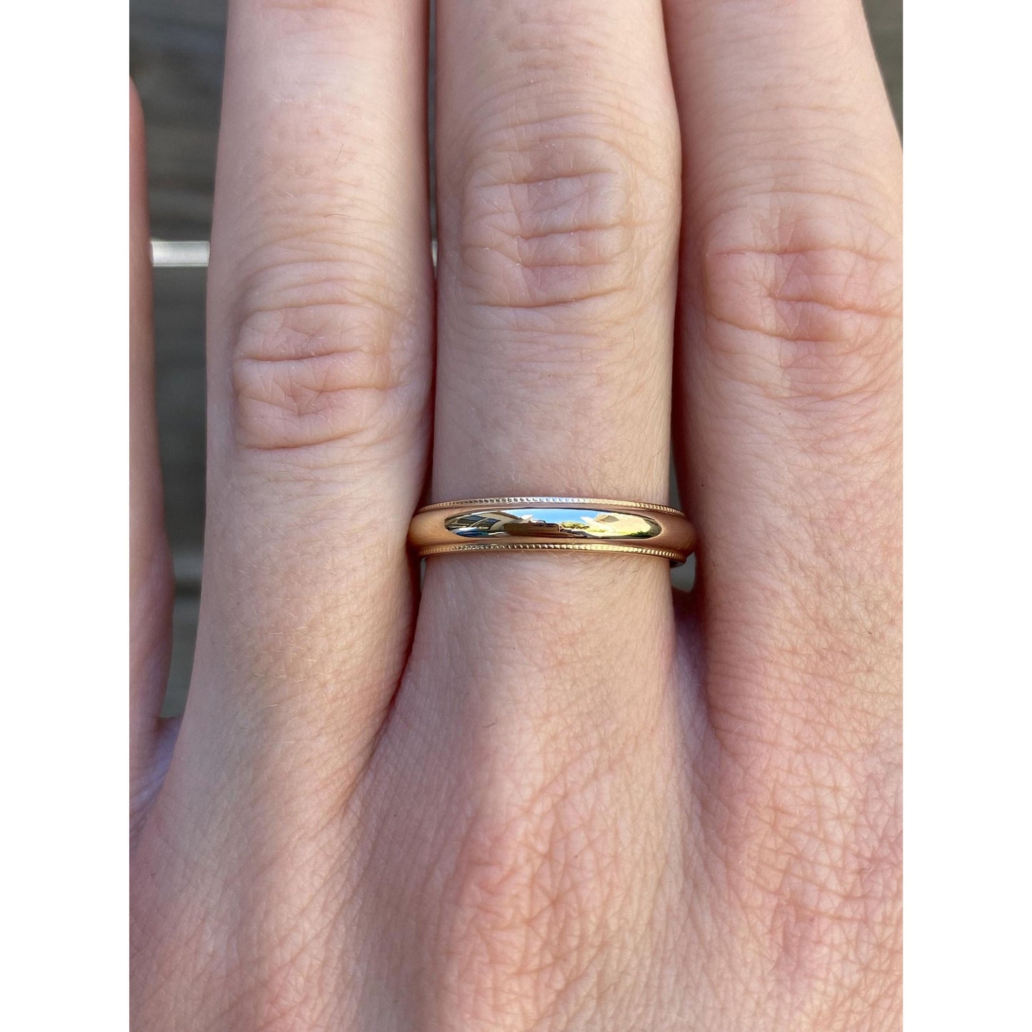 Vintage Solid 14k Yellow Gold Milgrain Ring Band - Size 7.5