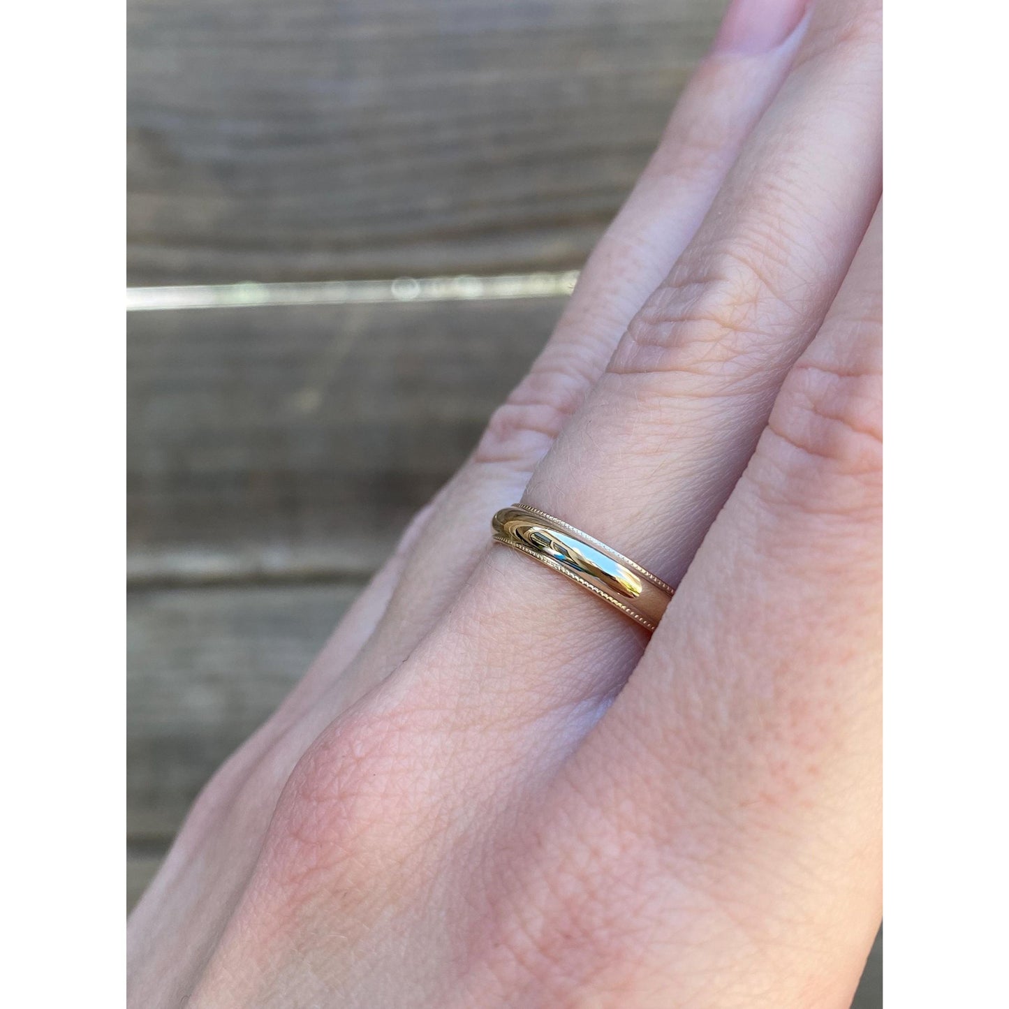 Vintage Solid 14k Yellow Gold Milgrain Ring Band - Size 7.5
