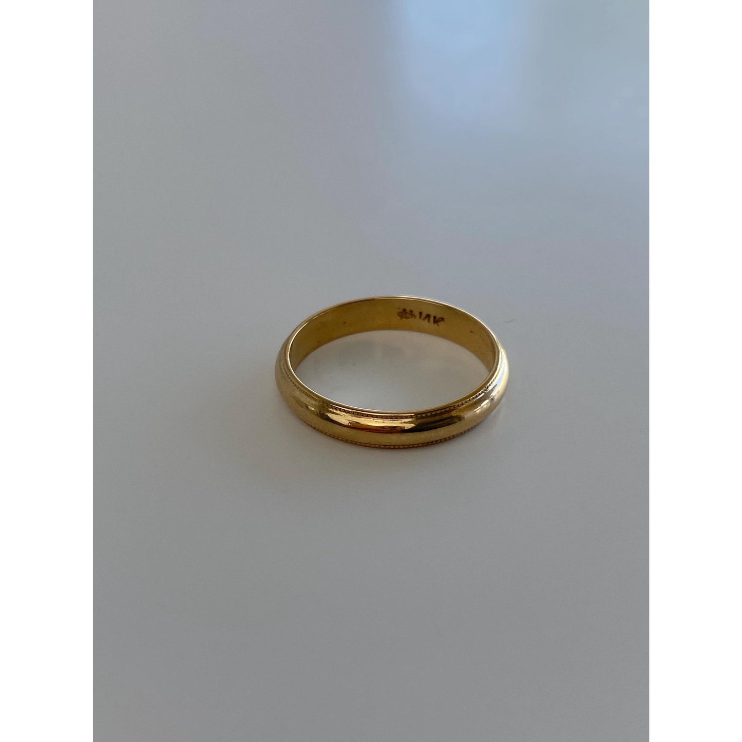Vintage Solid 14k Yellow Gold Milgrain Ring Band - Size 7.5