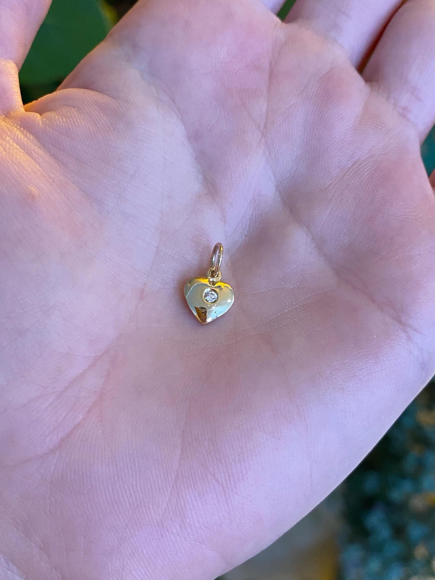 Vintage 14k Yellow Gold Diamond Heart Charm