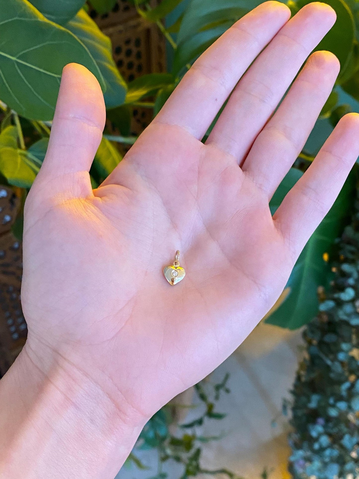 Vintage 14k Yellow Gold Diamond Heart Charm