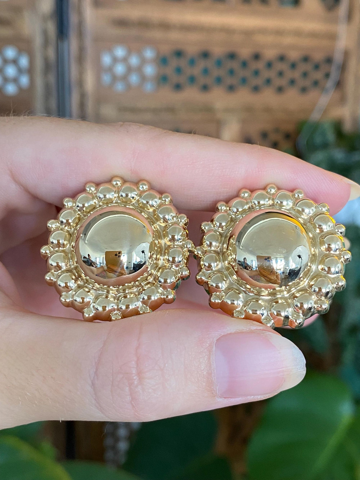 Vintage 14k Yellow Gold Large Circles Design Drop Earrings