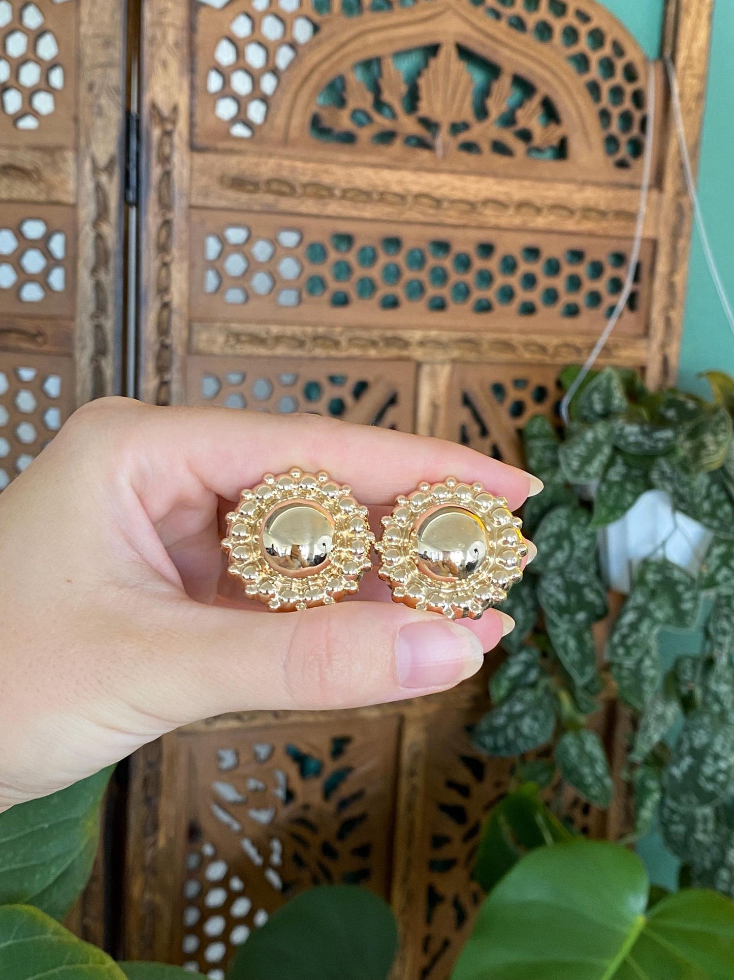 Vintage 14k Yellow Gold Large Circles Design Drop Earrings