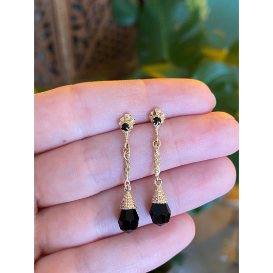 Solid 14k Black Onyx Dangle Stud Earrings