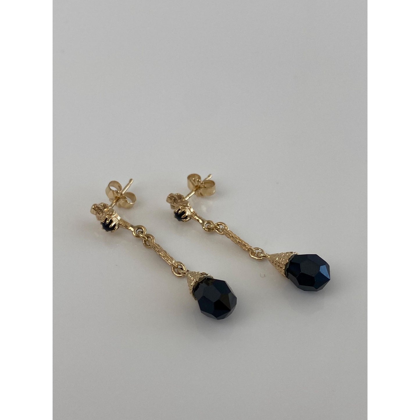 Solid 14k Black Onyx Dangle Stud Earrings