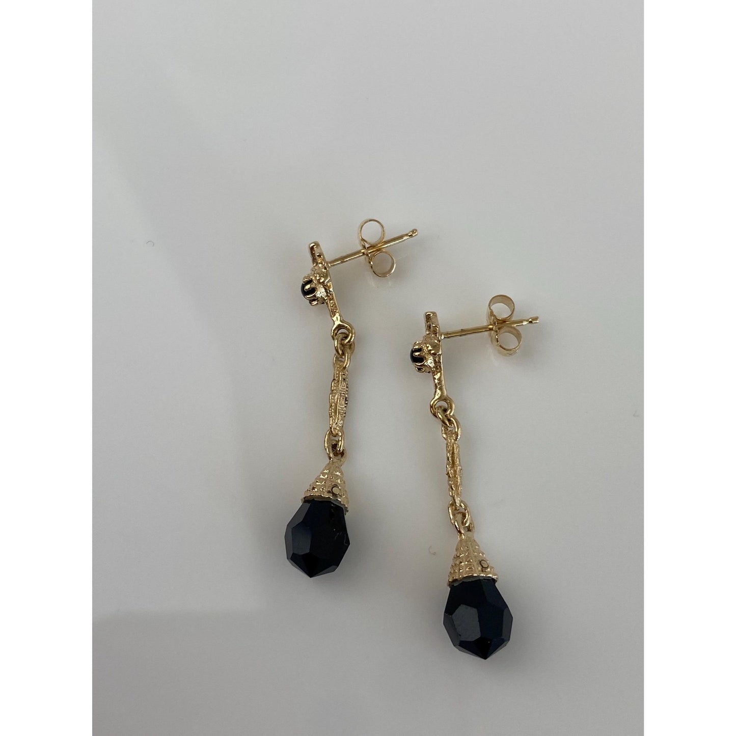 Solid 14k Black Onyx Dangle Stud Earrings