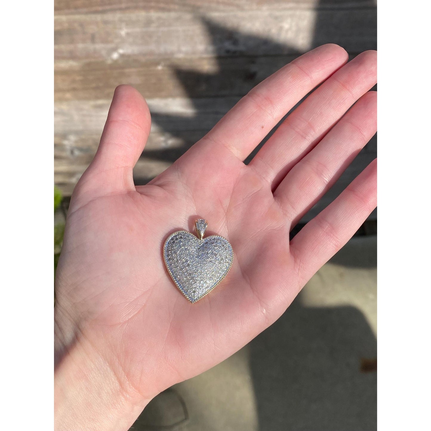 Vintage Solid 14k White & Yellow Gold Diamond Heart Charm