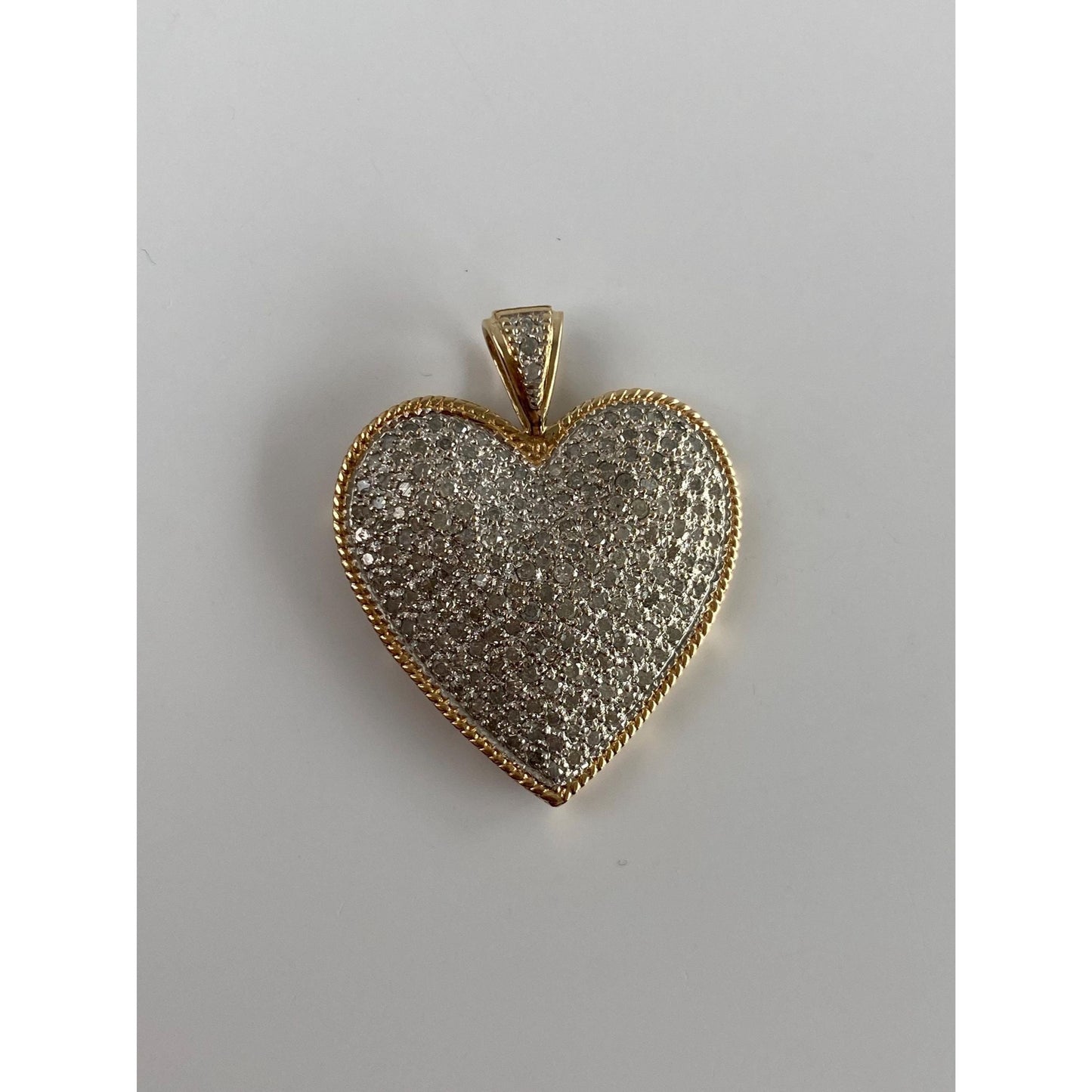 Vintage Solid 14k White & Yellow Gold Diamond Heart Charm