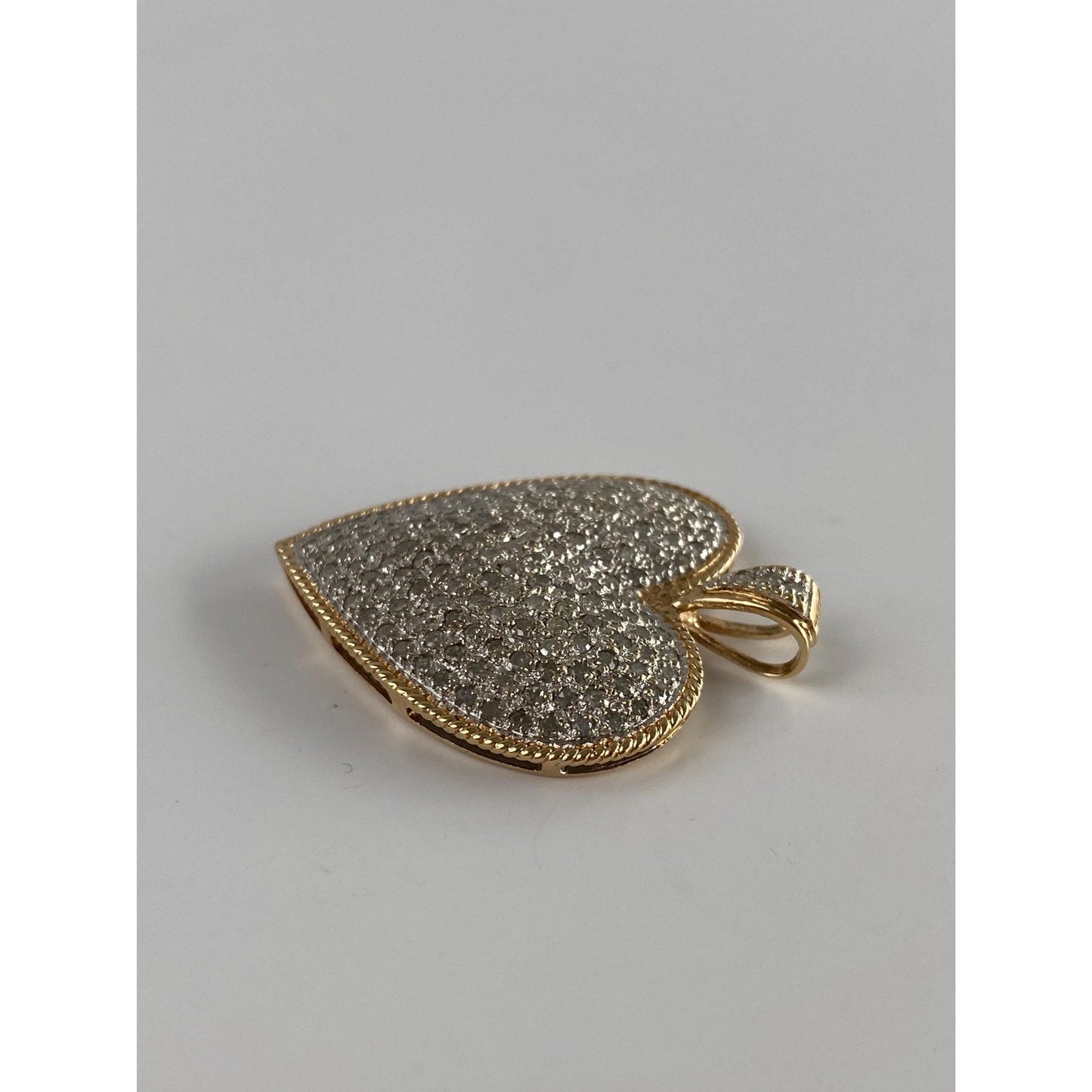 Vintage Solid 14k White & Yellow Gold Diamond Heart Charm