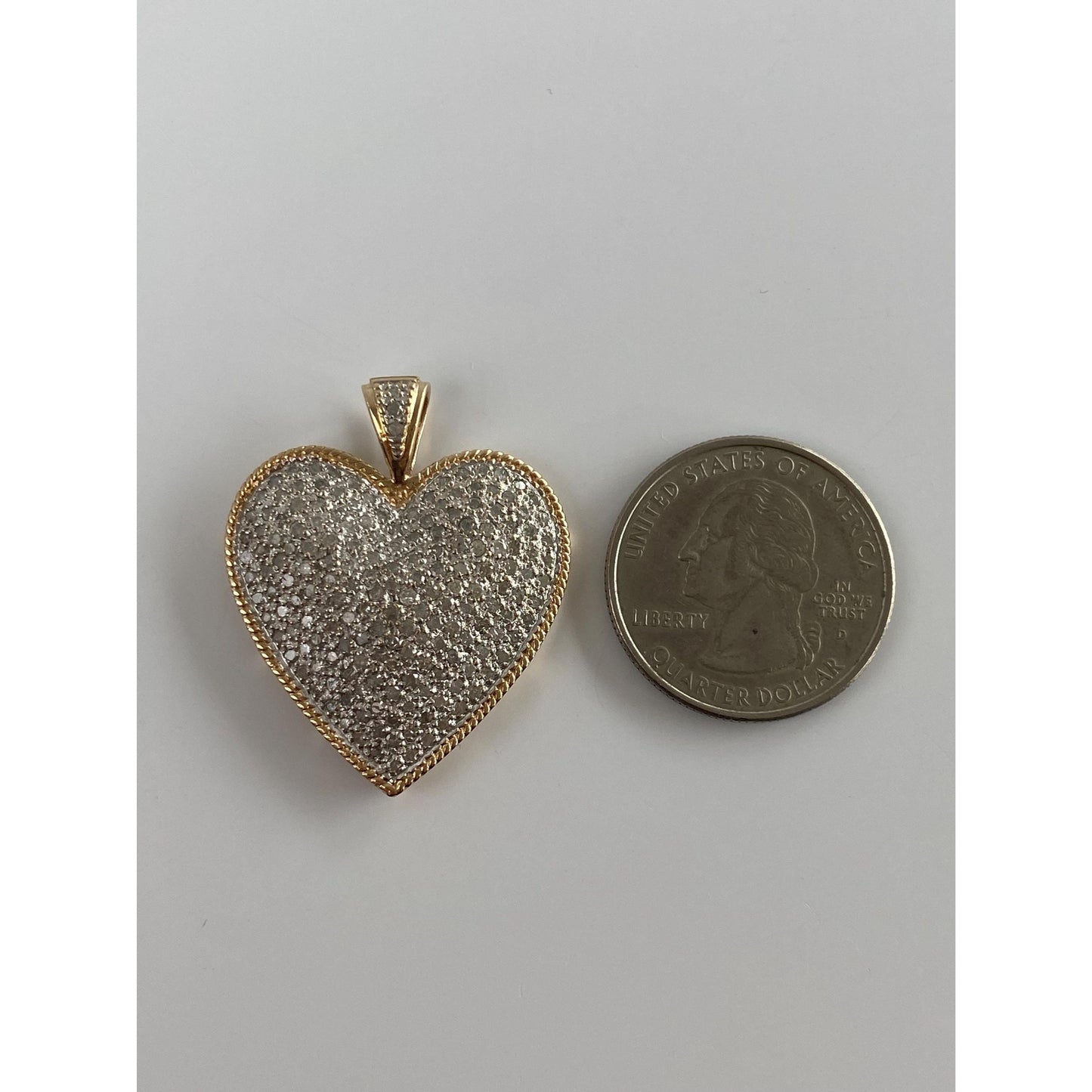 Vintage Solid 14k White & Yellow Gold Diamond Heart Charm