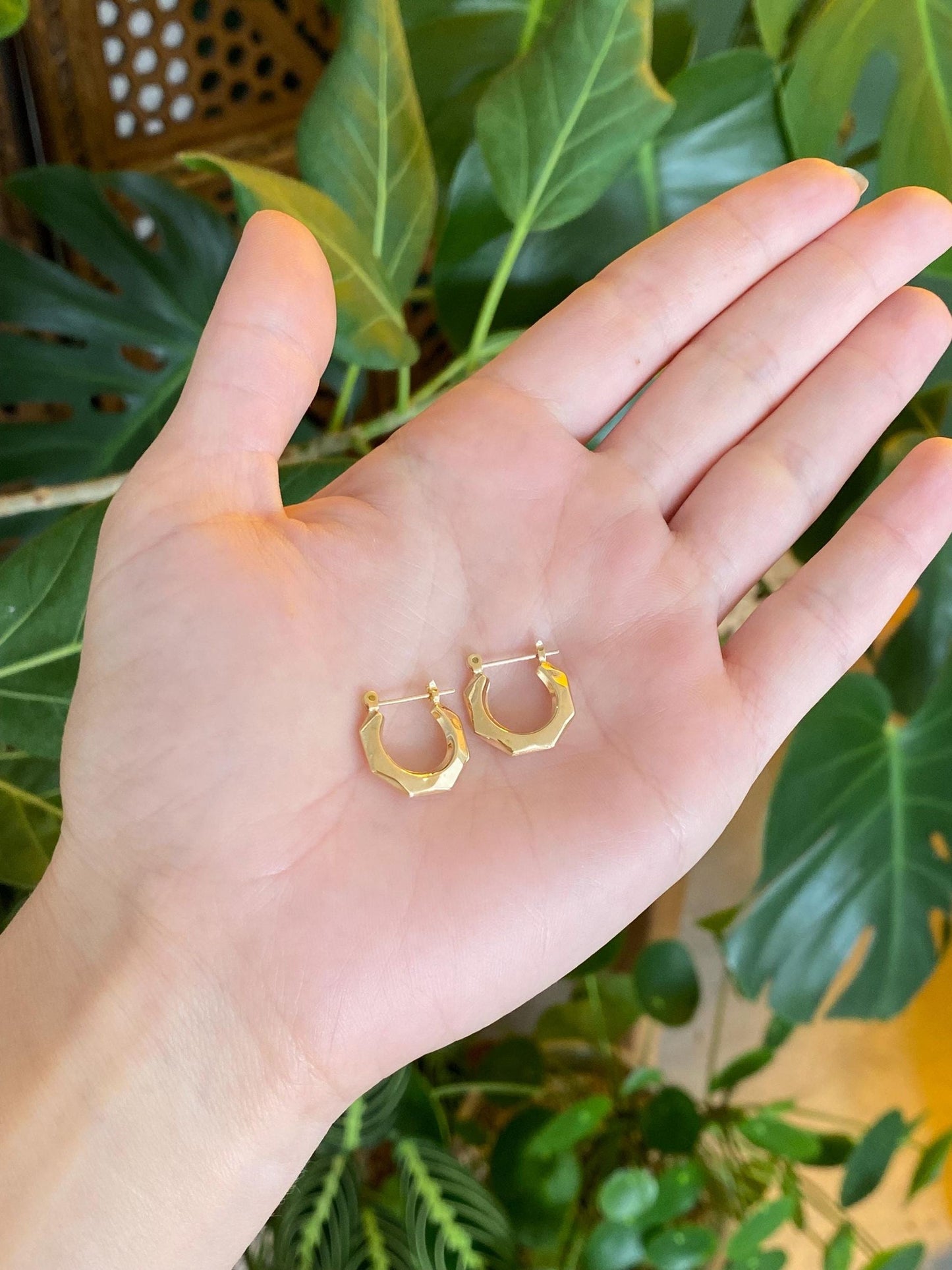 Vintage 14k Yellow Gold Hexagonal Hoop Earrings