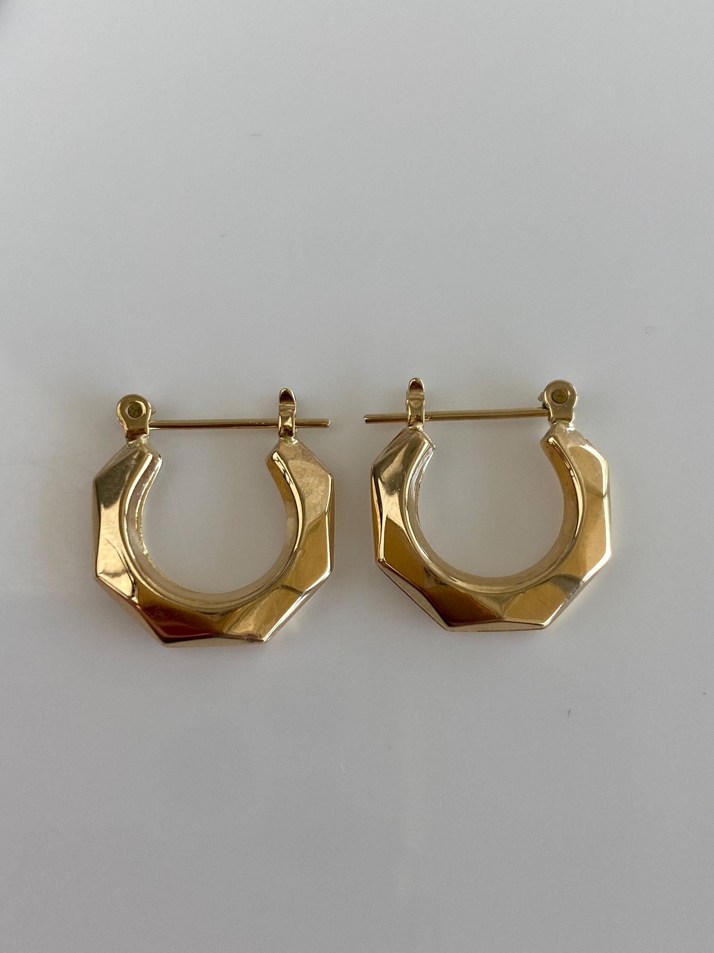 Vintage 14k Yellow Gold Hexagonal Hoop Earrings